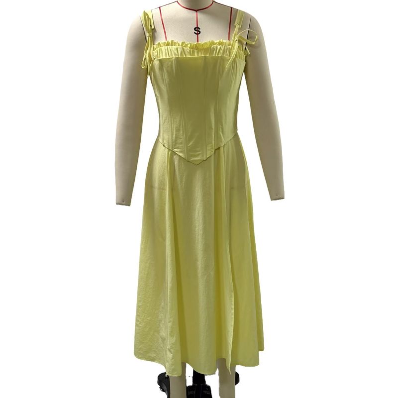 

European and American Cami Tube Top Dress Two-Piece Set Strap Vest Strapless Skirt Set Yellow XL