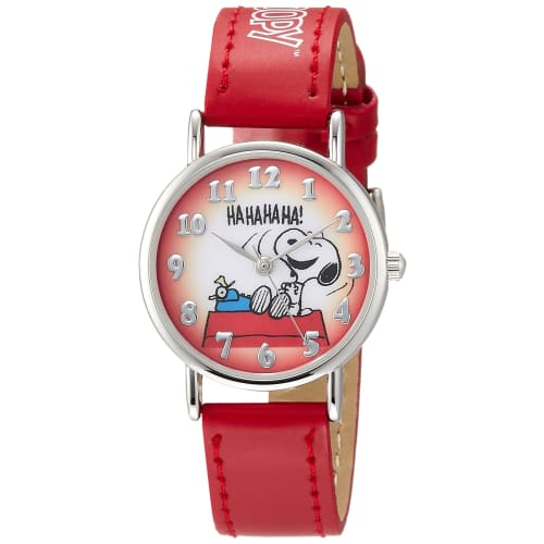 ALIAS Dámské analogové vodotěsné hodinky Snoopy s koženým řemínkem, WW18100SN, Červené