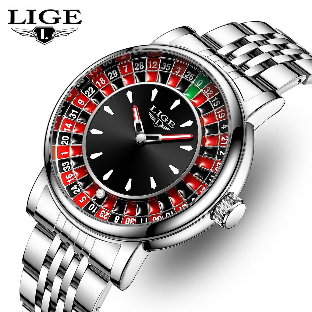 LIGE New Creative Luxury Watches Men Roulette Game Dial Fashion Mens Watch Waterproof Luminous Steel Quartz Wristwatches Relojs