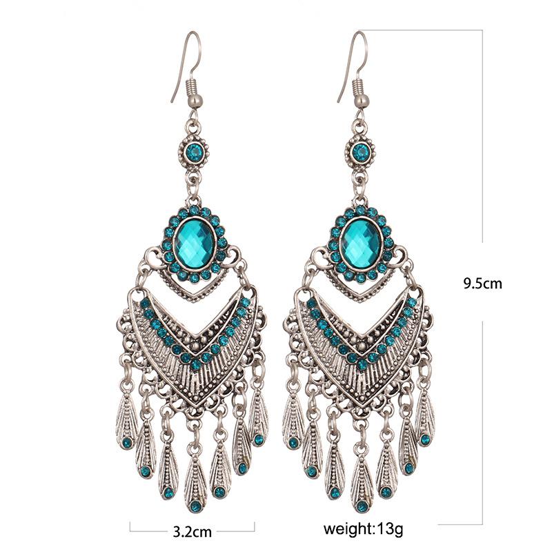 Vintage Multicolor Crystal Rhinestone Bohemian Earrings For Women Ethnic Gypsy Geometric Tassel Layered Boho Statement Earrings