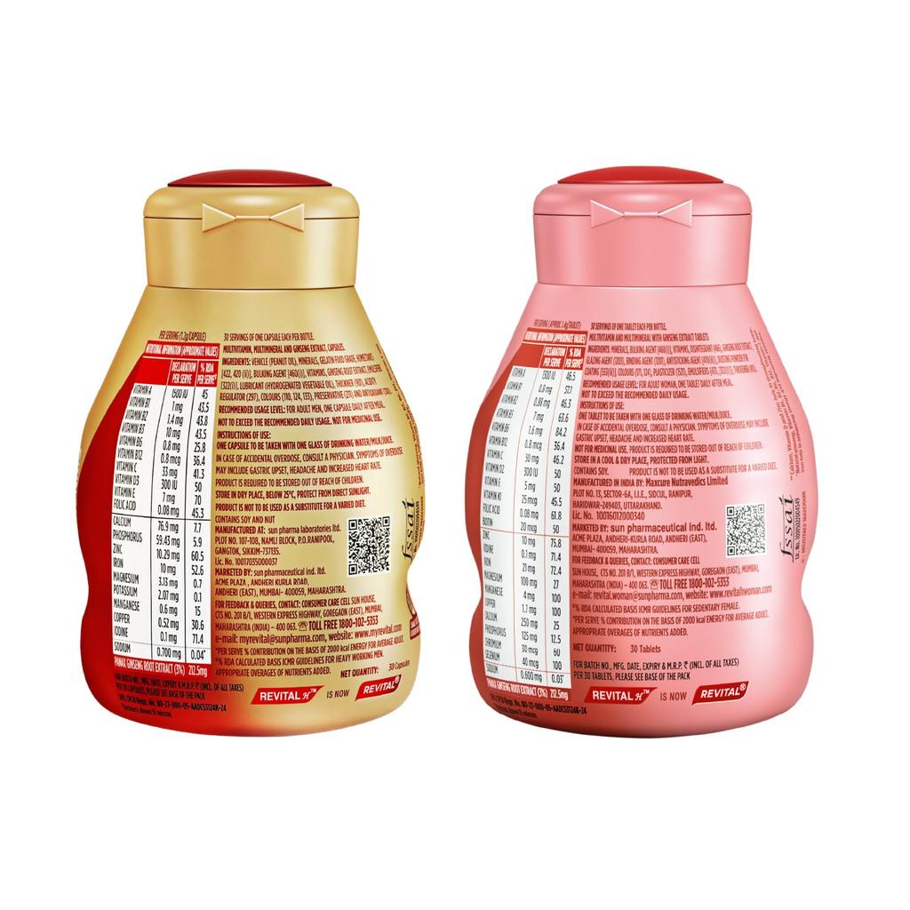 REVITAL H Frau 30er & Männer 30er Kombi-Kapseln, Energie-Boost, Multivitamine für tägliche Vitalität, Immunsystem- & Knochenunterstützung