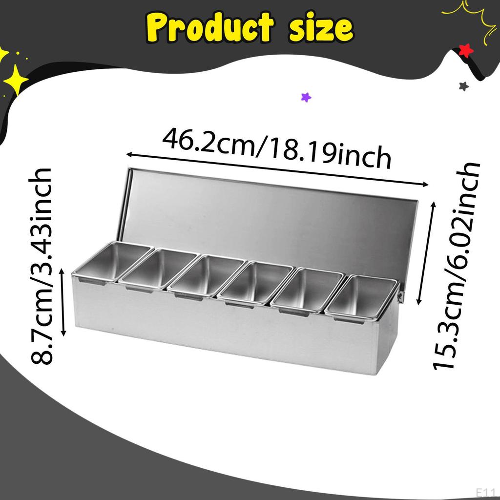 Condiment Server Stainless Steel Kitchen Organizer Tray Seasoning Box Dispenser Spice Container