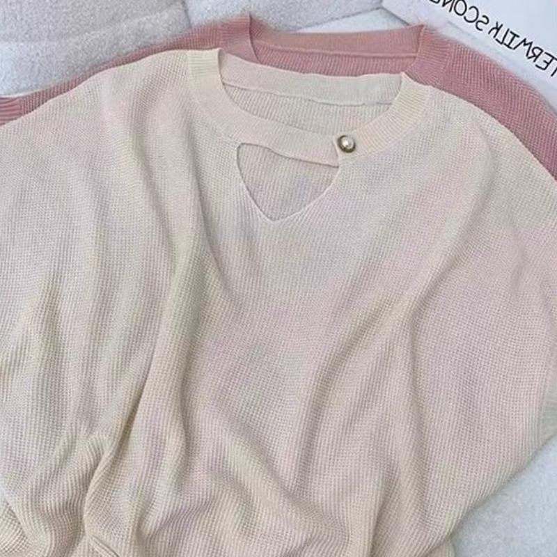 About Hollow Out Design Knitted Base Shirt Comfortable Summer Ice Silk Short Sleeved Top