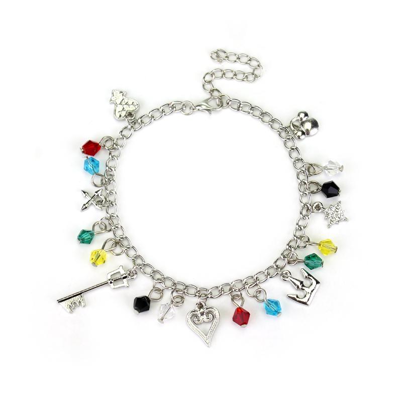 Game Kingdom Heart Charm Bracelet Gems Metal Crystal Beads Crown Key Love Heart Pendant Bracelets for Women Men Jewelry
