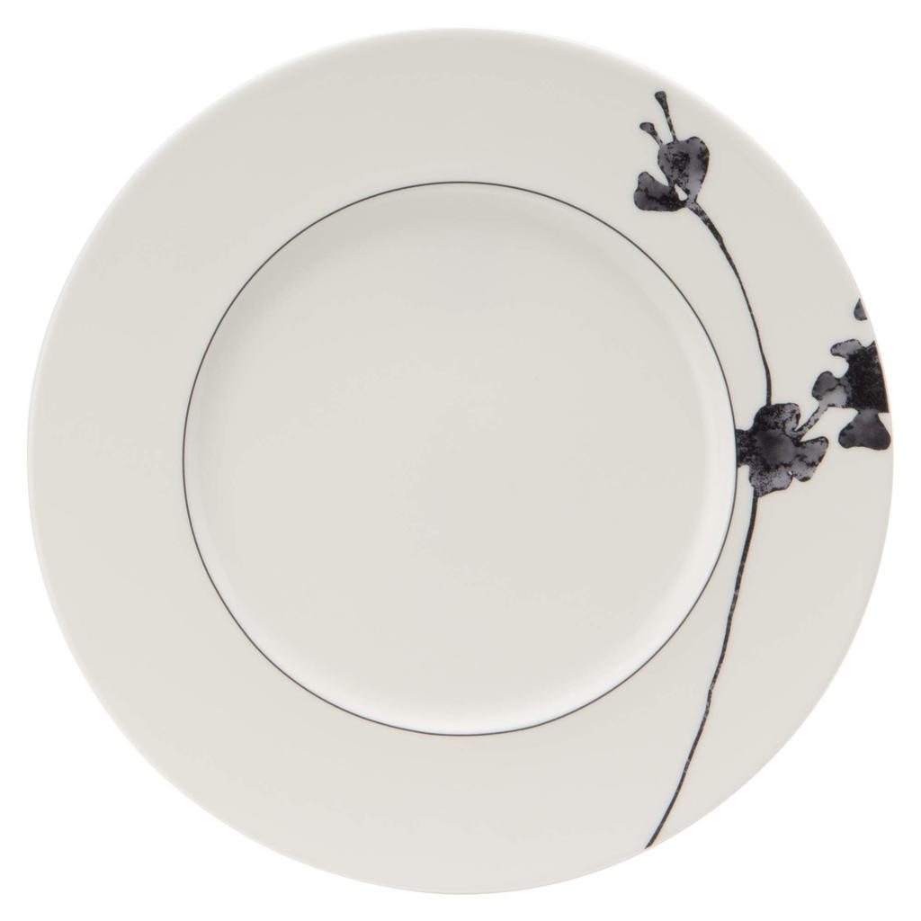 NARUMI Black Plant Print Plate, 21cm, Black, Plant Pattern, Stylish, Dessert Plate, Microwave Safe, Made In Japan, Product Number: 51230-5463