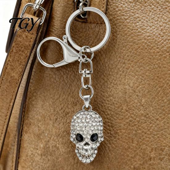 Unisex Keyring Bling Rhinestone Skull Keychain, Halloween Gothic Bag Charm Pendant, Handbags Backpacks Purse Accessory Keychain