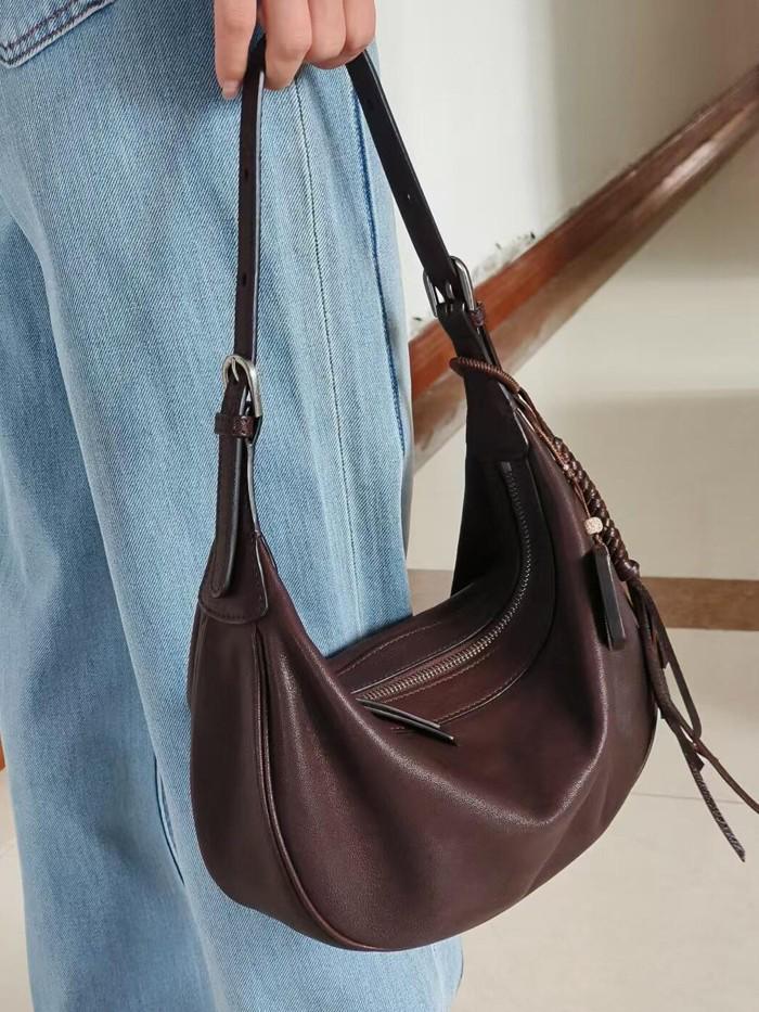 Celebrity Style Minimalist Sheepskin Crescent Hobo Crossbody Shoulder Bag for Women