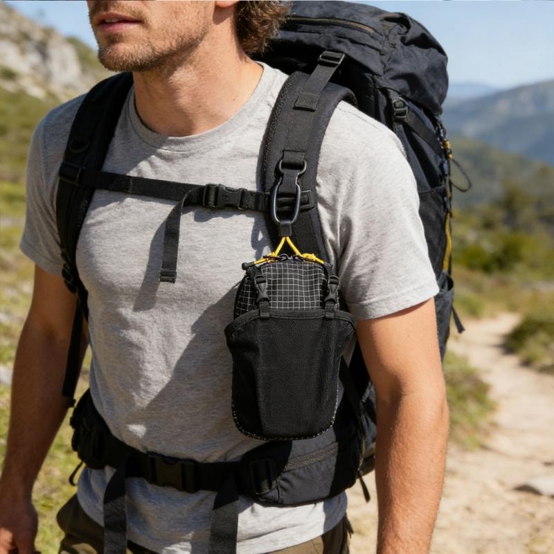 Outdoor Shoulder Strap Mesh Water Bottle Pouches With Double Storage Compartments For Hiking Cycling Small Items Carry