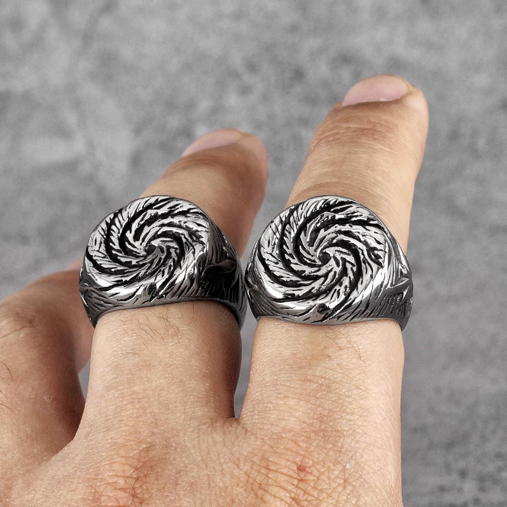 Black Hole Swirl Flower Stainless Steel Mens Rings Punk Unique Amulet for Male Boyfriend Biker Jewelry Creativity Gift