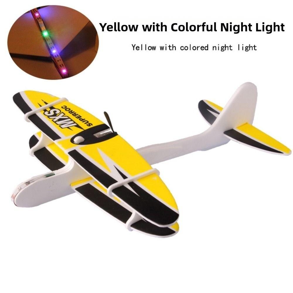 PP Electric Large Foam Biplane Glider with LED Light Flight Glider DIY Aircraft Model Toy