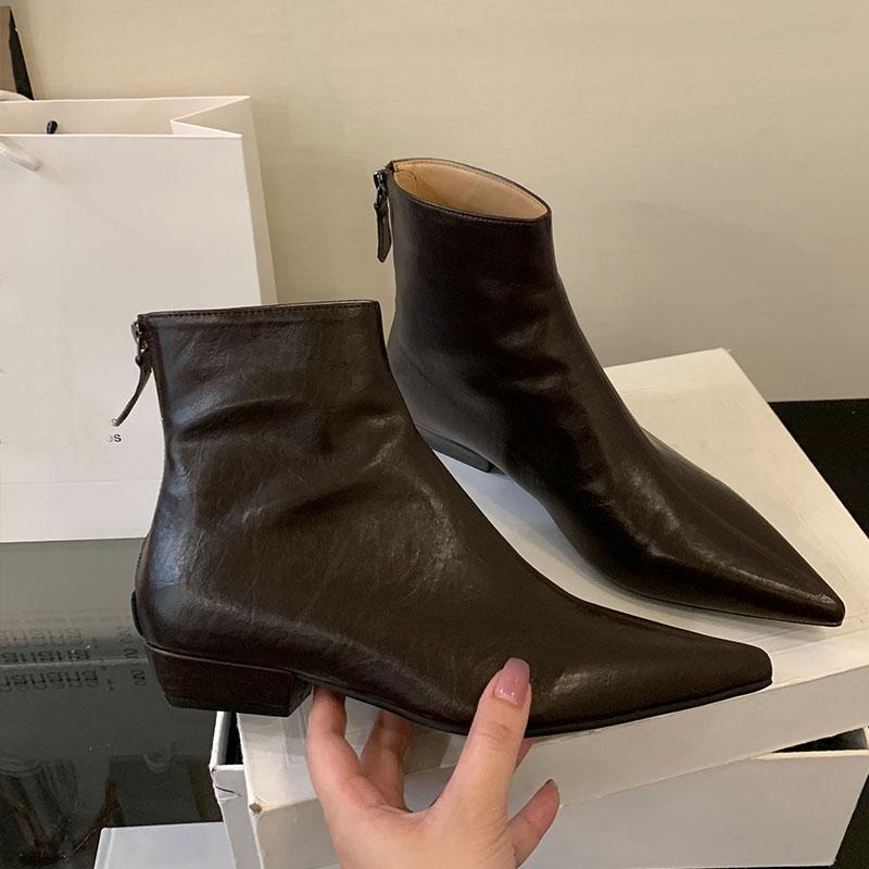 Módní dámské kotníkové strečové boty na nízkém podpatku se zipy Boty Módní špičaté dámské moderní krátké boty Boty