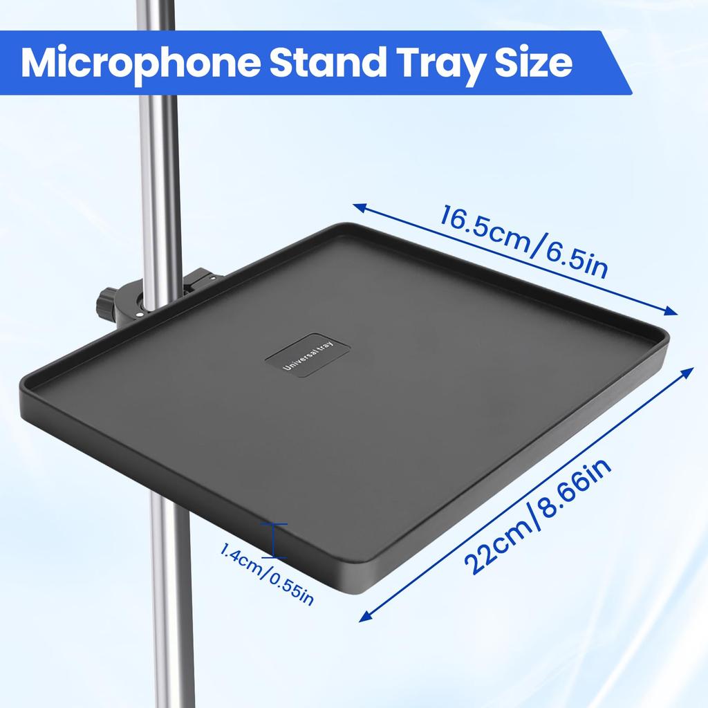 X-STYLE Metal Microphone Stand Tray, Music Stand, and Accessories Holder for Sheet Music, Smartphones, Tuners, and Picks, Black (220165cm)