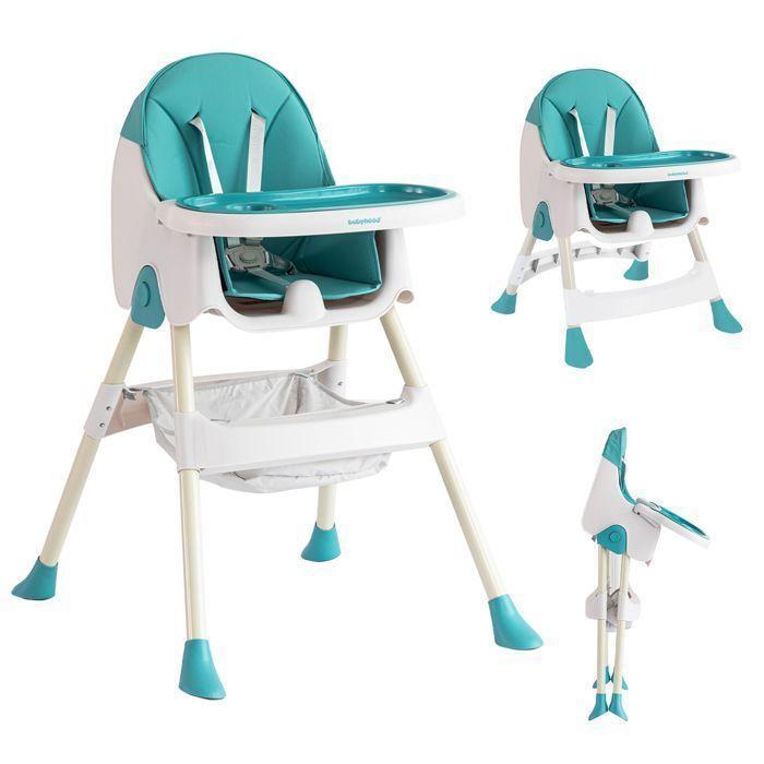 K IKIDO Chaise Haute Pour Bébé, Chaise Haute Évolutive Pliable Avec Table À Manger Pour enfants-De 6 Mois À 3 ans-Vert