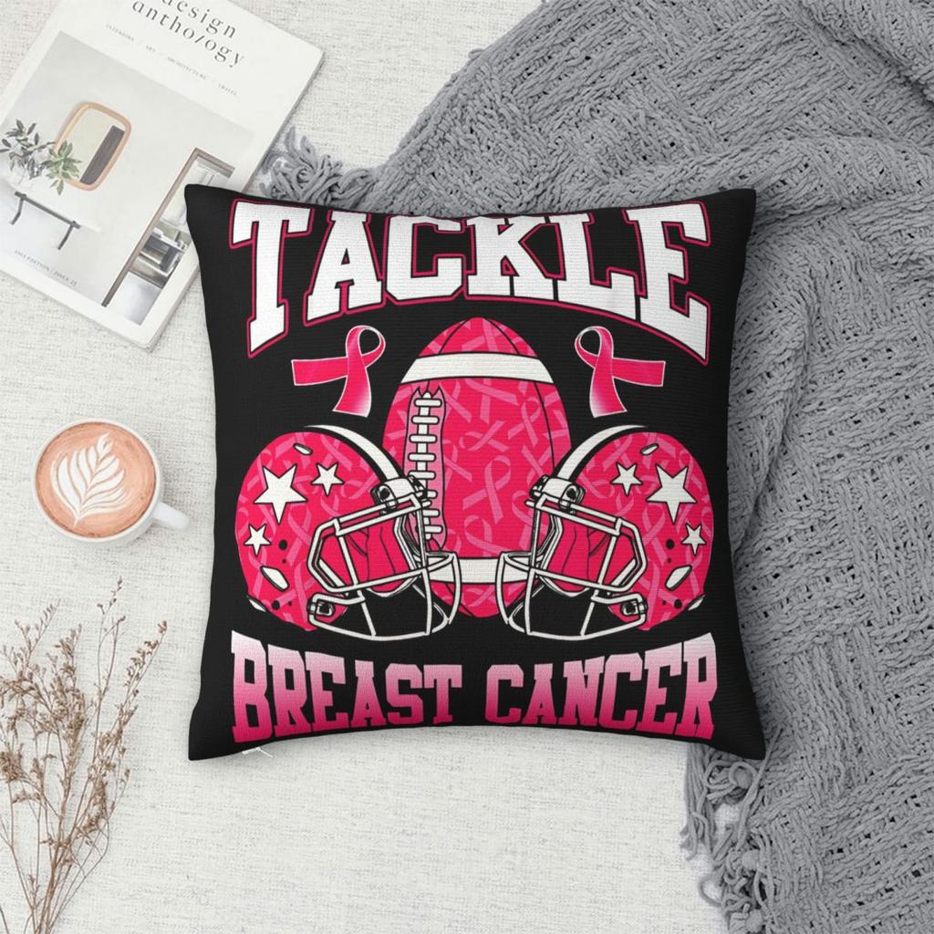 Tackle Cancer Football Pink Ribbon Breast Cancer Awareness Square Pillowcases Sofa Cushion Cover Decorative Throw Pillow Case
