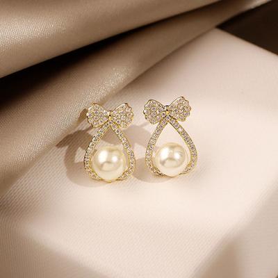 Pearl Studs Bow  Earrings For Women Eardrop Tiny Wedding  Jewelry