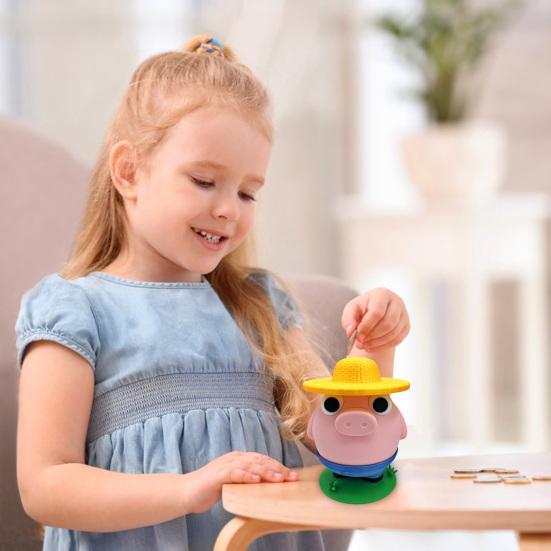 Farmer Pig Coin Bank Funny Animal Money Box with Hat Novelty Coin Holder Large Slot Cartoon Piggy Bank for Easy Coin Saving