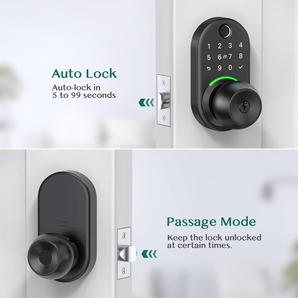 Tastatur Smart Türschloss mit Knauf, Yamiry Schlüsselloses Digitale Schloss mit Griff, Elektronischer Fingerabdruck-Knauf für Haustür, Passcode generieren