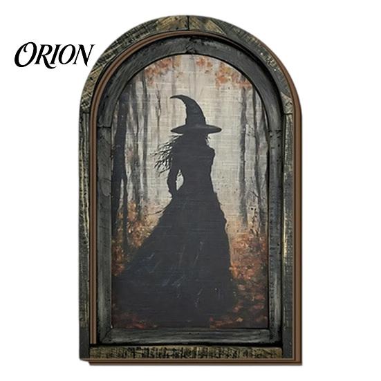 Medieval Arched Window Decor Halloween Vintage Arch Wooden Sign, Gothic Spooky Ghost Wall Hanging with Bracket, Rustic Dark Aesthetic Home Ornament