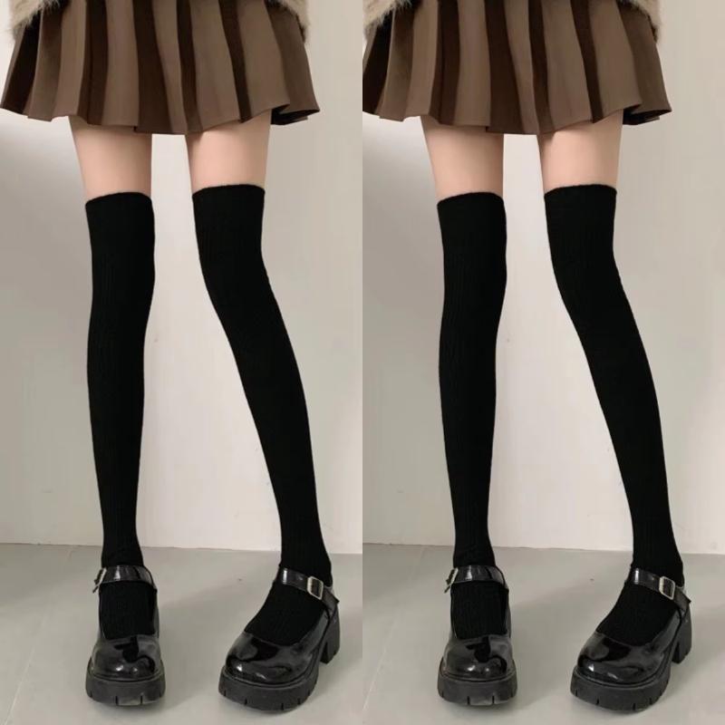Autumn Winter Women's Stockings Girls Black White JK Lolita Long Tight Socks Vertical Stripes Cotton Over Knee Thigh High Socks