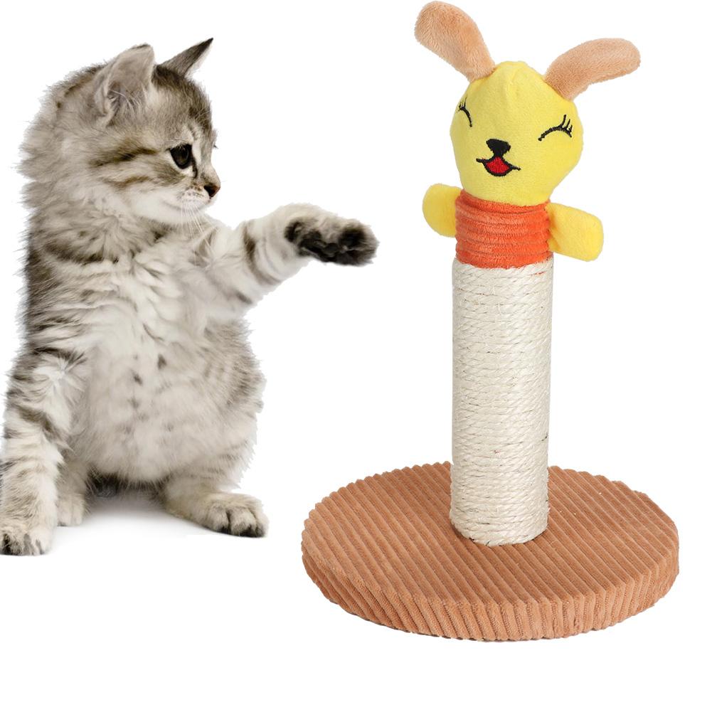 Removable Natural Sisal Pet Cartoon Animal Scratch Climbing Cat Toy Tree Frame(Yellow Rabbit)
