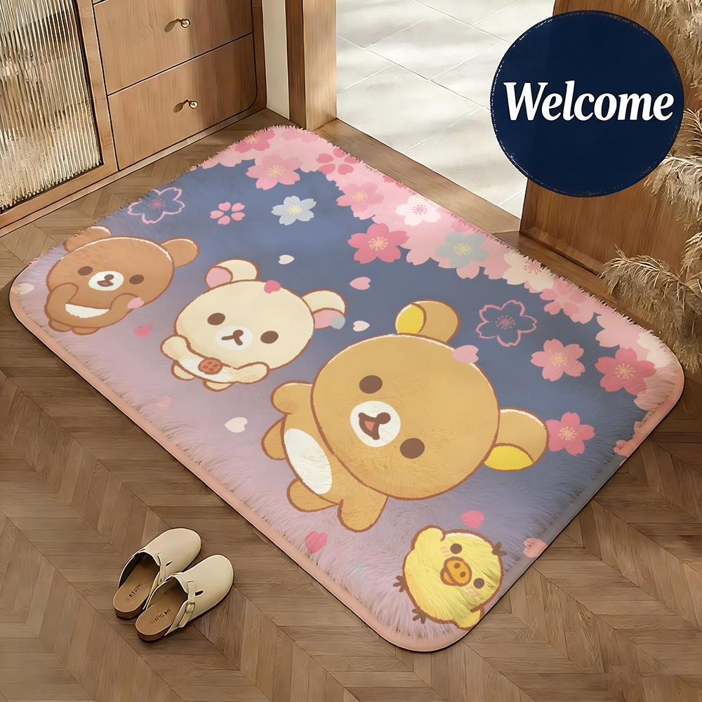 Soft Flannel Floor Mat Character Rilakkuma Floor Mat Non-Slip Absorbent Doormat Bathroom Bedroom Home Decor Rug