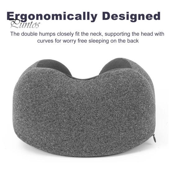 Travel Neck Pillow with Hood Memory Foam U-shaped Pillow with Adjustable Drawstring Breathable Neck Cushion for Airplane Car Long Flights Road Trips