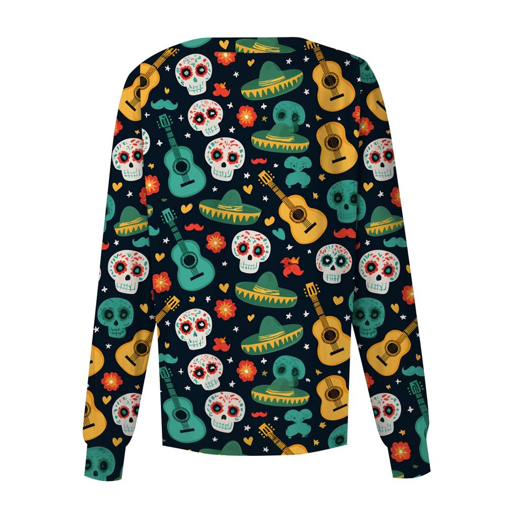 Women's Casual Long Sleeve Single-Breasted Print Scrub Top