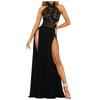 Moda feminina sexy transparente renda nua com costas altas vestido de noite