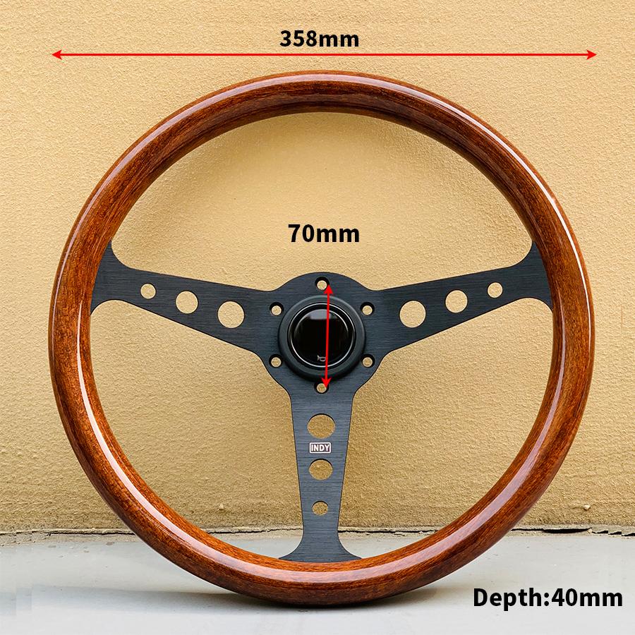 Universal Heritage Indy Wood Grain Steering Wheel 14inch Classic Racing Sports Car Steering Wheel