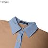 ZANZEA Women Casual Splice Turn Down Collar Long Sleeve Blouse