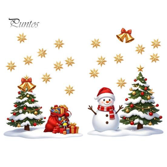 Winter Theme Party Supplies Christmas Window Static Sticker, Creative Snowman Tree Pattern PVC Decal, Waterproof Festival Atmosphere Wall Decals
