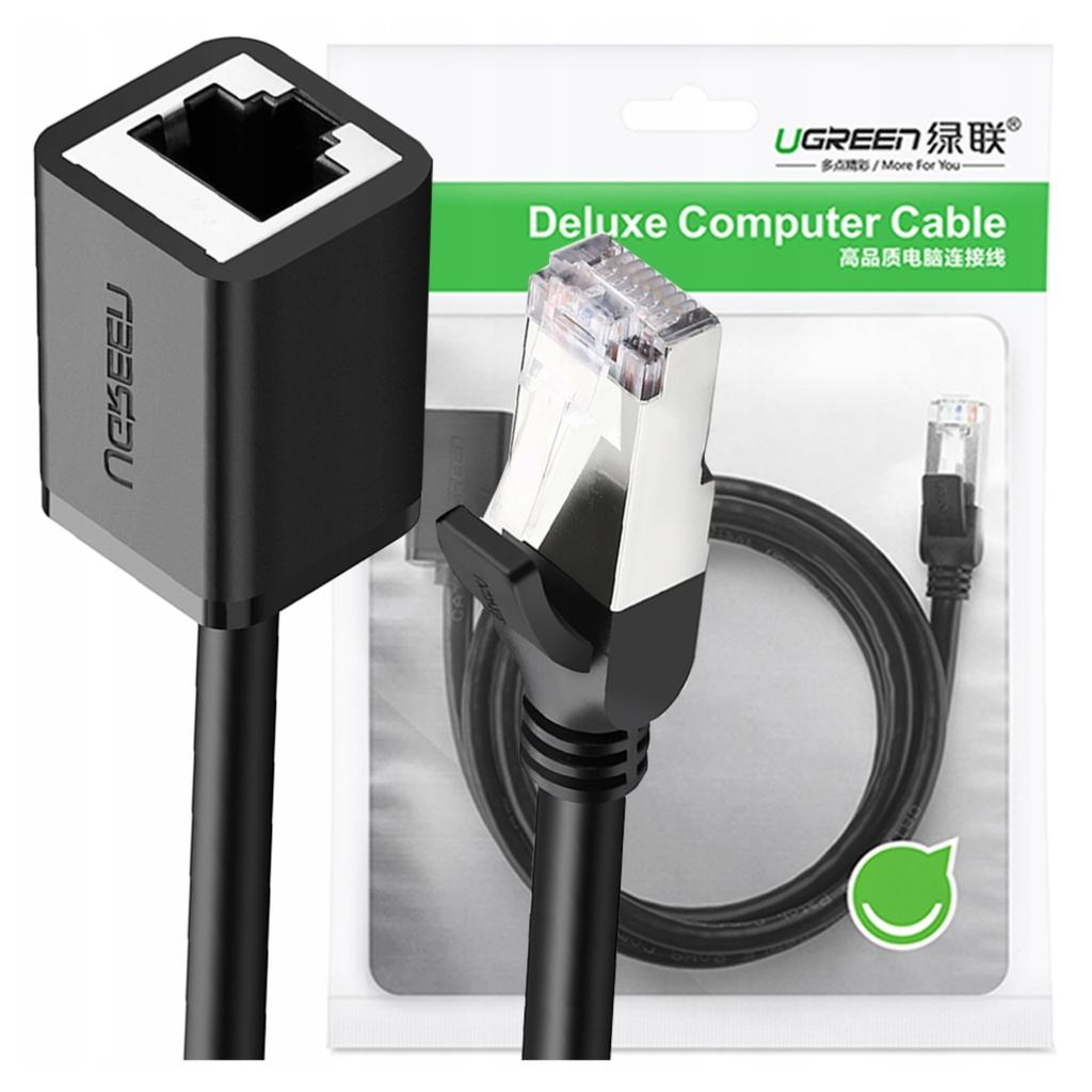 Kabel Sieciowy Ugreen Nw112 Przedłużacz Ethernet Rj45, Cat. 6, Ftp, Z Metalową Wtyczną 1M, (Czarny)