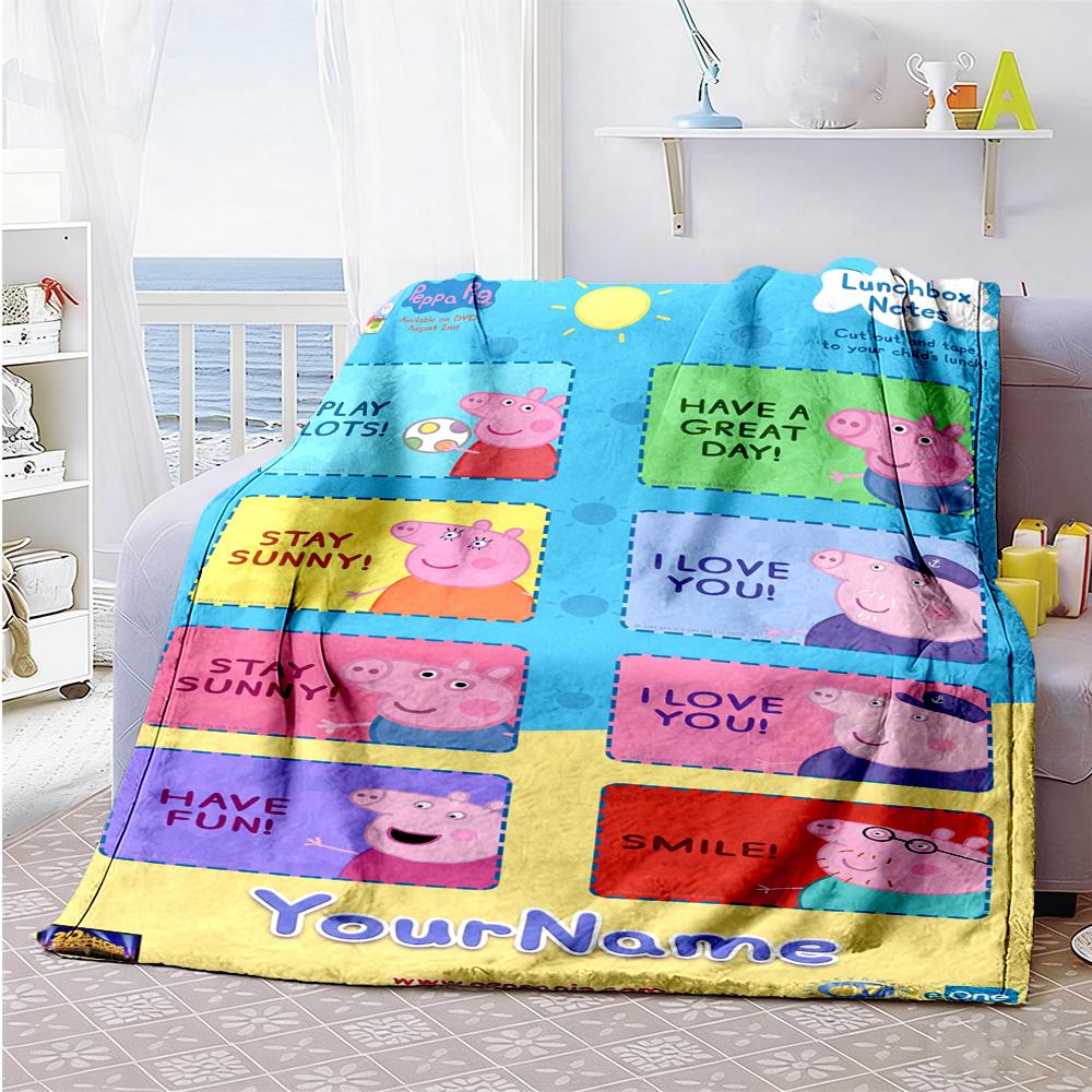 Peppa Pig Customize Text Blanket Lightweight Personalized Blanket Warmthful Decor Suitable for Office Chair Seaside Bedding Couch for All Occasions
