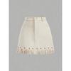 High-Waisted A-Line Tassel Hem Faux Suede Mini Skirt