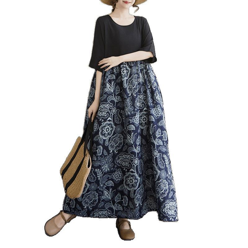 The Real Shot of The New 125kg Fat MM In Summer Covers The Meat and Looks Thin, and The Color Matching Cotton and Linen Dress Women's Clothing