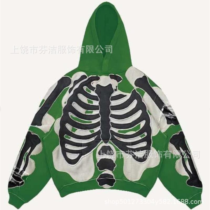 American Flame Skull Frame 3D Printed Hooded Sweatshirt, Vintage High Street Loose Trendy Brand Pullover Sweatshirt