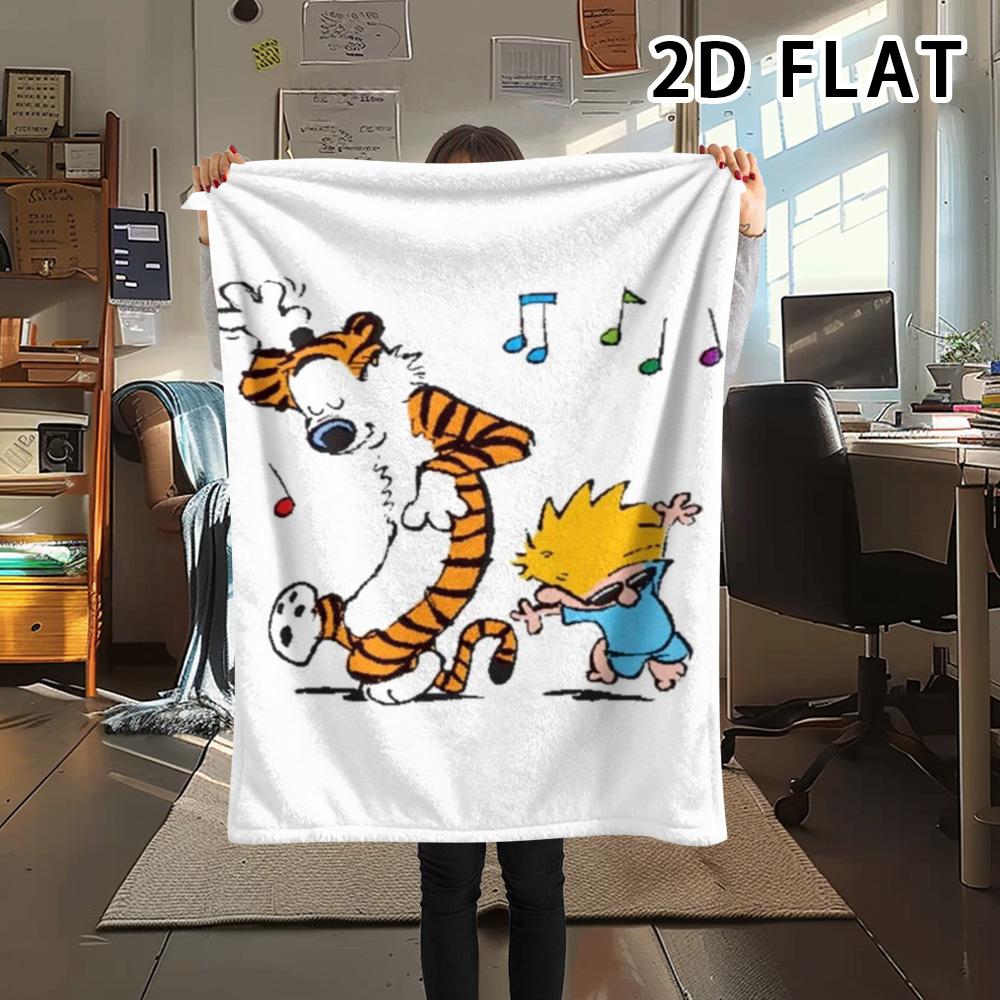 1Pc Calvin and Hobbes Print Flannel Blanket, High quality Comfortable for All Seasons, Home Decor, Warmth and Comfort, Perfect for Christmas Gifts