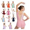 Kids Stage Performance Dress Sleeveless Rhinestone Ruched Mesh Patchwork Side Slit Hem with Built-in Panty for Gymnastics Figure Skating