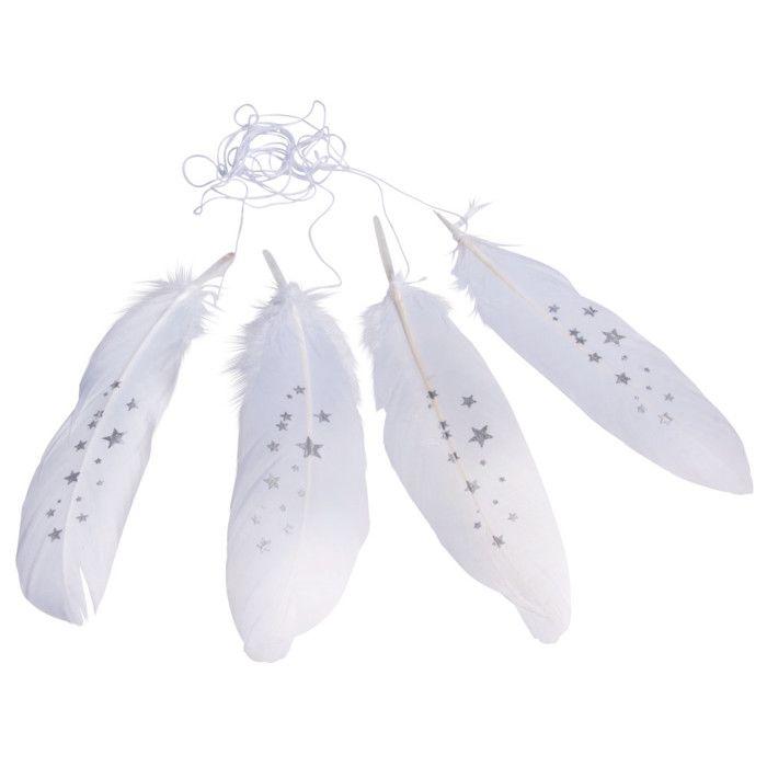 Plumes blanche avec étoiles Argenté 15-17 cm 4 pièces