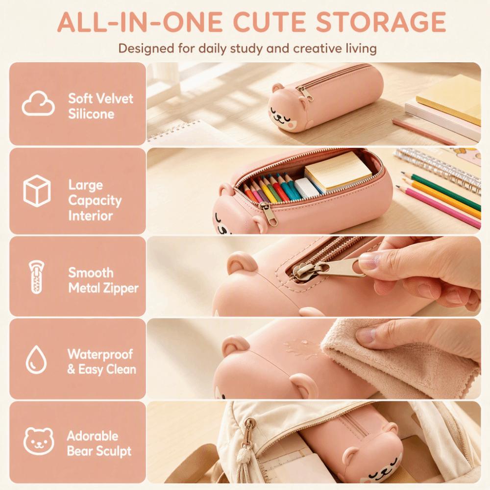 Large-capacity Silicone Pencil Case Cute Stationery Bag Kids Stationery Bag Pen Pouch  Kids