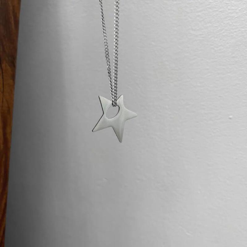 Fashion Simple Vintage Antique Silver Color Irregular Hollow Star Pendant Necklace Gift For Women Girlfriend Jewelry