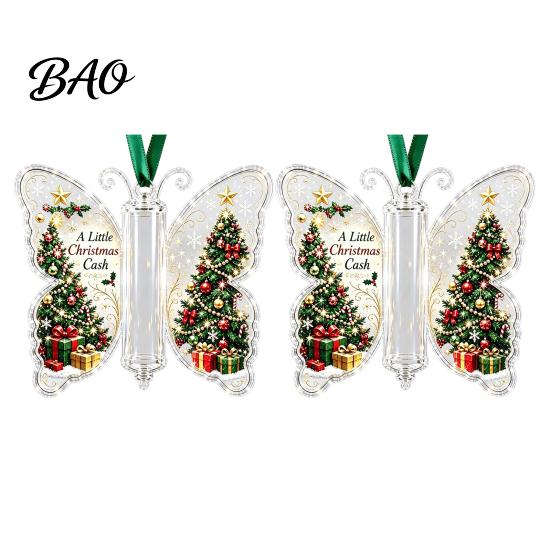 Feiertagsparty Hängende Dekoration Schmetterling Bargeldgeschenk-Schmuckstück, Weihnachts-Geldhalter mit Acryl Festlichem Druck, Baumanhänger für Überraschungsgeschenke,