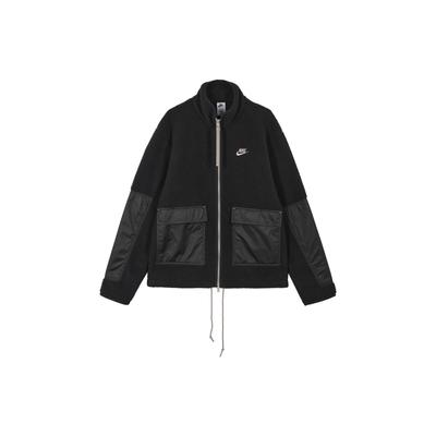 Contrast Color Logo Embroidered Fleece Collar Jacket Men Jackets Black DV8183-010