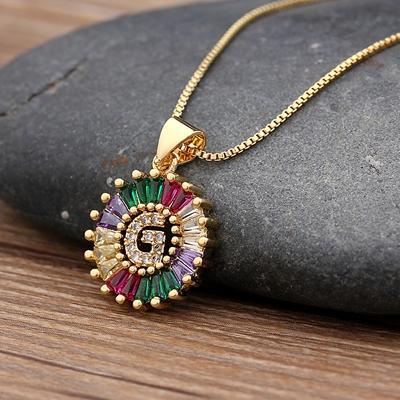 Nidin Hot Sale Initial Multicolor Zircon Necklace Charm Letter Necklace Name Jewelry For Women Men Accessories Party Gift