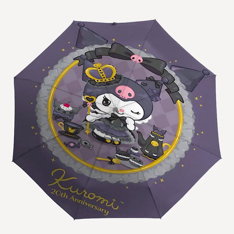 Kuromi, Anniversary Automatic Open/Close Umbrella-Cute Umbrella with Cute Design, Portable 3-Fold Compact Umbrella for Men & Women, Hallowee