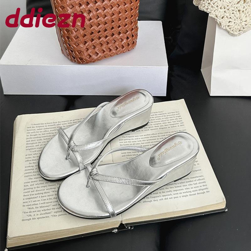Fashion Fashion Round Toe Ladies Wedges Slippers Shoes Summer Flip Flops Women Wedges Wedges Slippers Heeled Shoes Female Slides Sandals