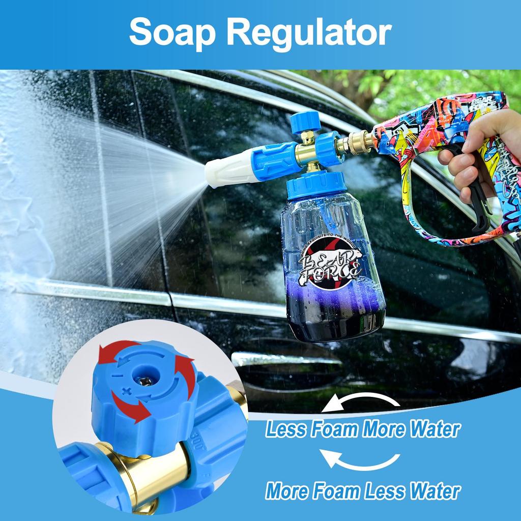 BEAR FORCE Foam Cannon Foam Generator, Heavy Duty Car Foam Blaster Wide Neck Adjustable Snow Foam Lance and Thick Foam for Pressure Washer