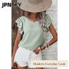 JPNTKY Women's Fashion Casual Solid Color Print O-Neck Short Sleeve Blouses & Shirts