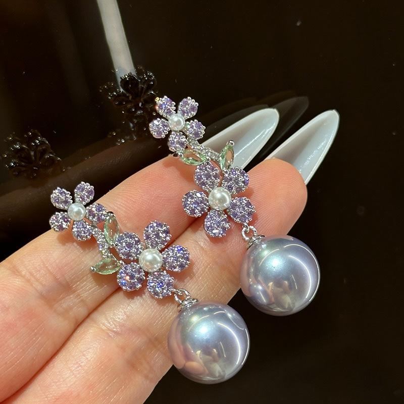 Crystal Pearl Flower Earrings Retro Exquisite Luxury Jewelry