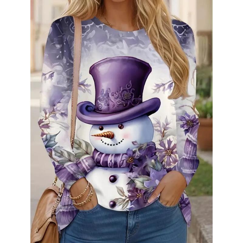 Autumn and Winter Ladies 3D Printed Long Sleeve T-Shirt Fashion Versatile Trend Breathable Casual